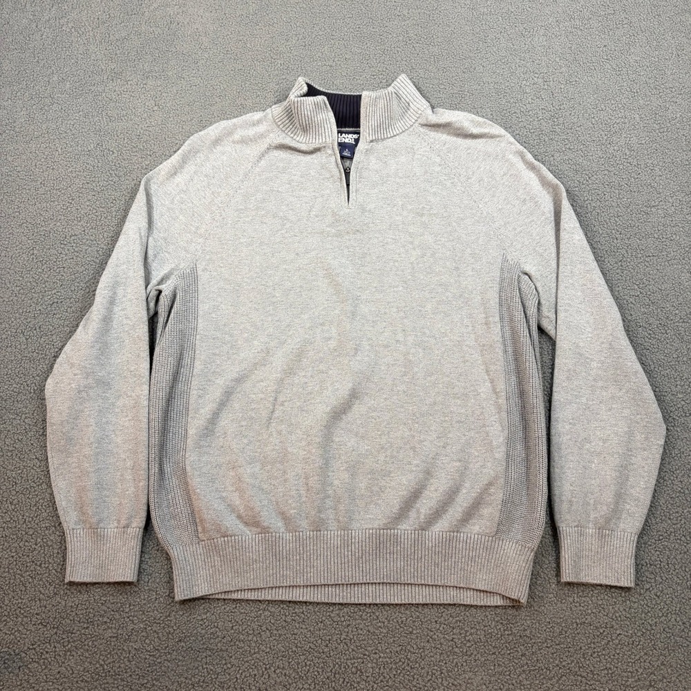 Lands End Sweater Mens Large Gray Quarter Zip Pullover Cotton Modal 540753 8649